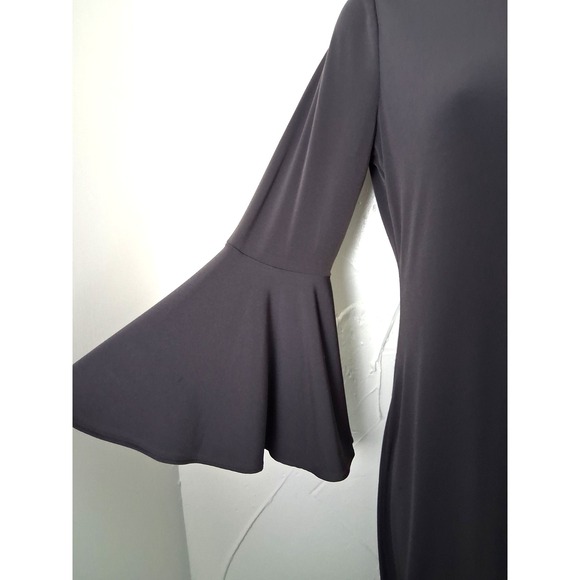 Calvin Klein Size 2 Liquid Knit Shift Midi Dress Bell Sleeves Minimalist Neutral - Picture 3 of 7